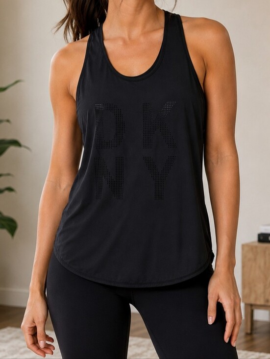 Dkny Tops - DKNY Sport Womens Perforated Logo Racerback Activewear Tank Top Black Size XL